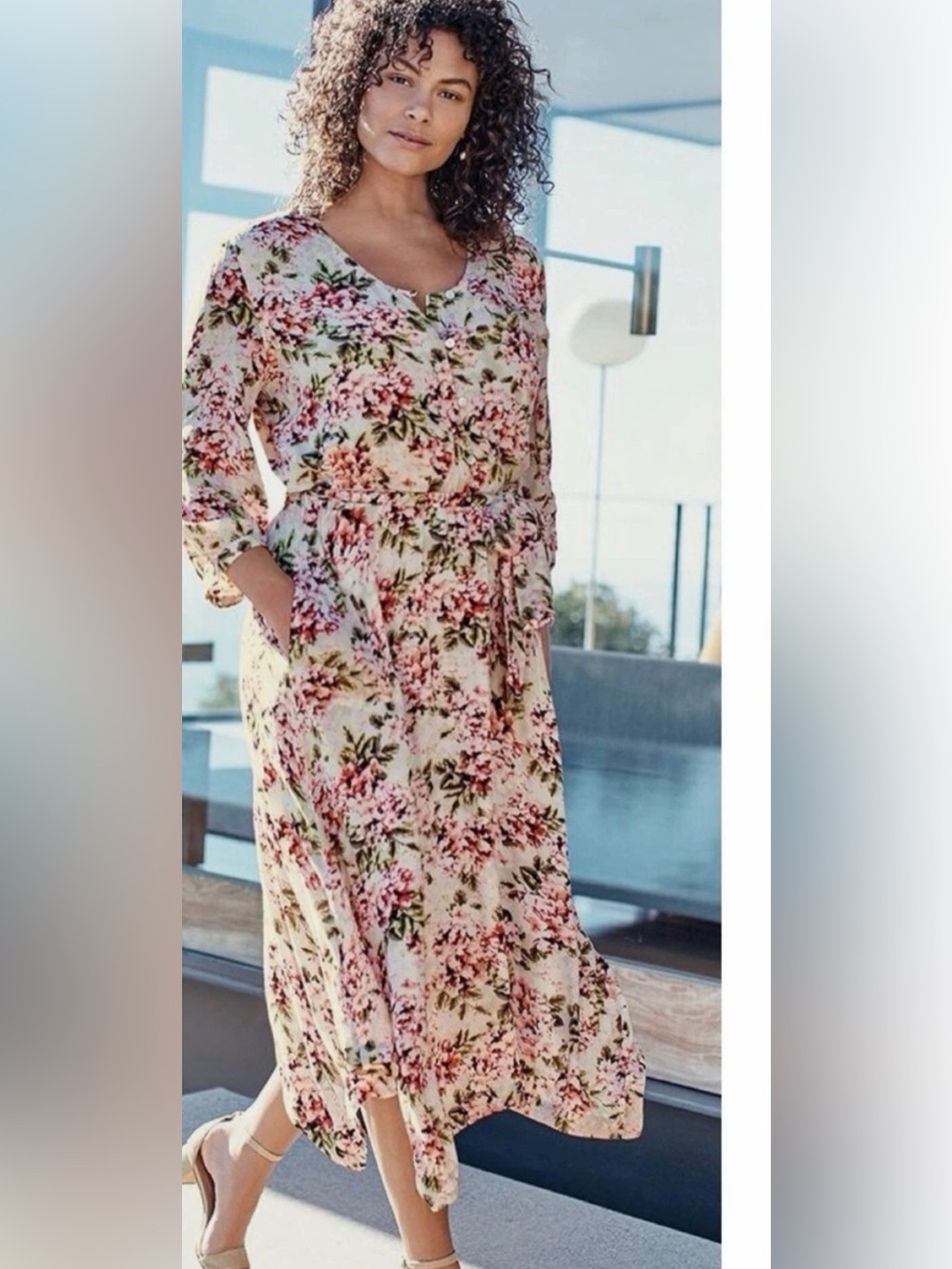 NWT J. Jill Pebble Hydrangea Floral Tie Waist Midi Dress MP Cottagecore Wedding